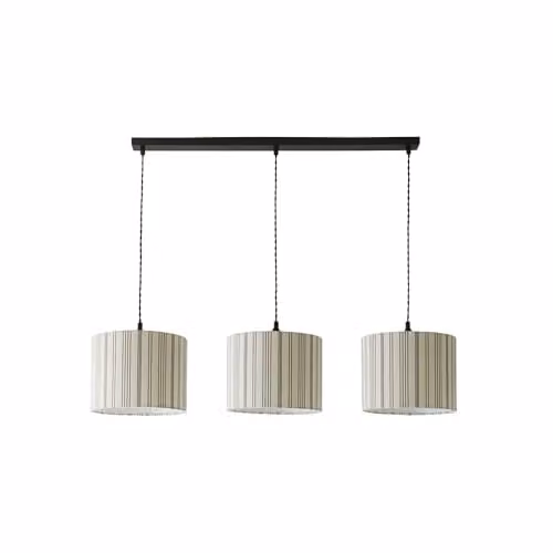 ValueLights Hallie 3-Drop Linen Stripe Drum Pendant Light with LED Bulb, Black and Beige – 1