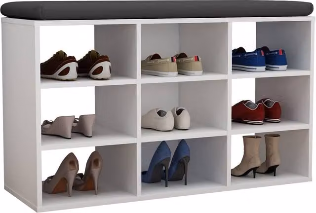 VCM Hinsol XS White Freestanding Metal Shoe Rack with Back Panel