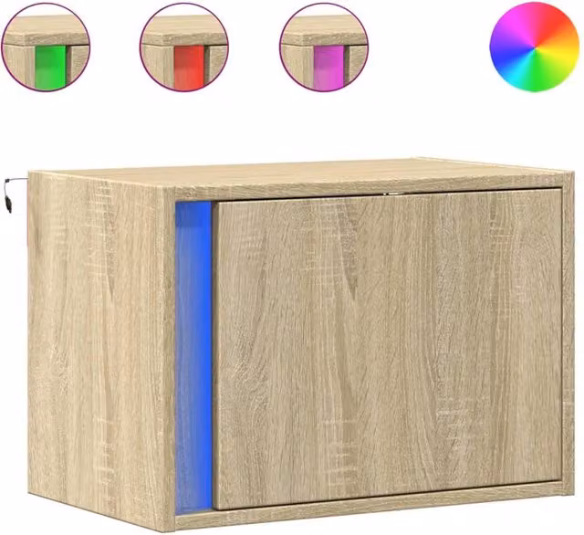 Berkfield Home Wall-mounted Bedside Cabinet with Integrated LED Lights in Sonoma Oak Light Brown