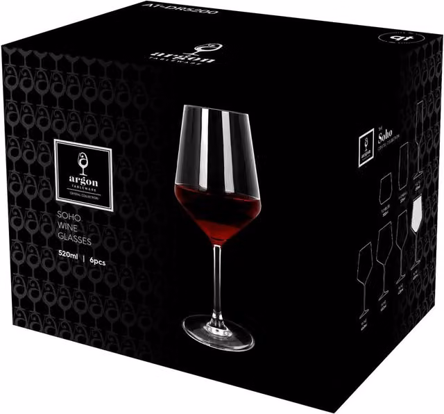 Argon Tableware Soho Lead-Free Crystal Wine Glasses, 520ml, Pack of 6, Transparent – 1
