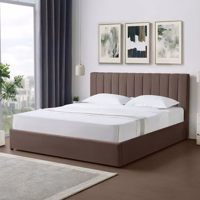 Artemis Home Evelynne Upholstered Fabric Ottoman Bed Frame, Brown, W/D: 180 x 200 cm