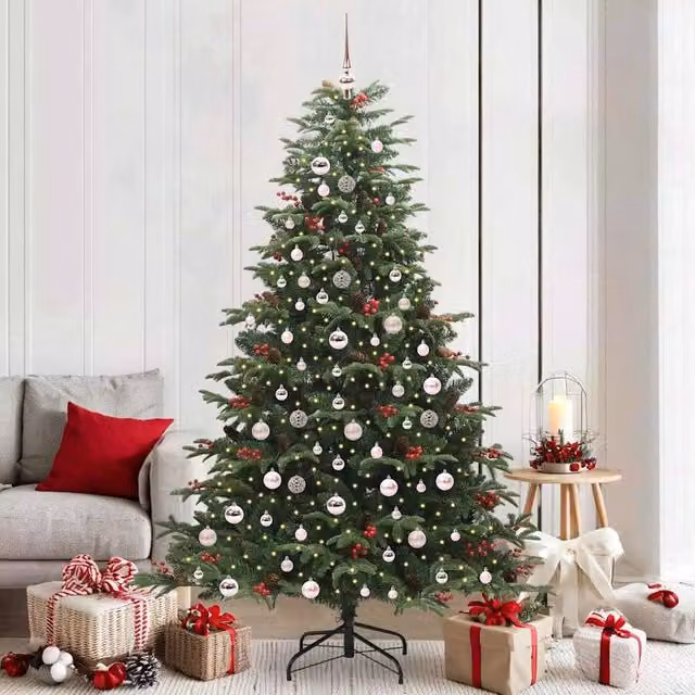 Berkfield Home Artificial Christmas Tree with 300 LEDs and Stand, Green, Height: 210 cm
