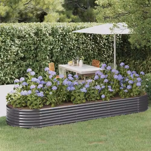 vidaXL Anthracite Galvanised Steel Garden Raised Bed, W: 322 cm, D: 100 cm, H: 36 cm – 2