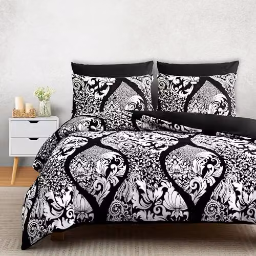 Pamposh Single Reversible Duvet Cover and Pillowcase Set in Black, Brushed Microfibre, W/D/H: 135 x 200 cm and 50 x 75 cm – 4