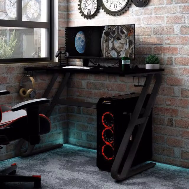 Berkfield Home Gaming Desk in Black with ZZ Shape Metal Legs, W/D/H: 110 x 60 x 75 cm