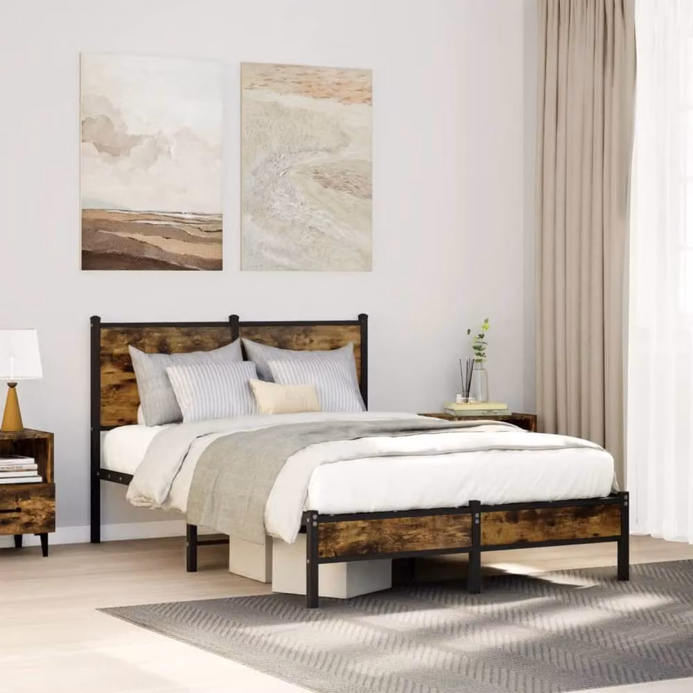 Berkfield Home Metal Bed Frame in Smoked Oak Brown, W/D/H: 120 x 200 cm – 2