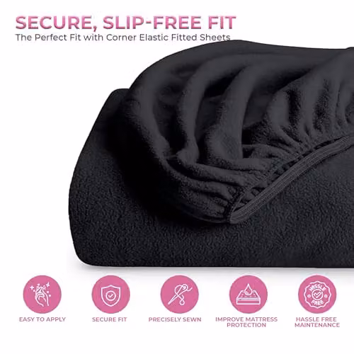 Snug City Black Teddy Fleece Extra Deep Fitted Sheet, Super King, 30 cm Depth – 4