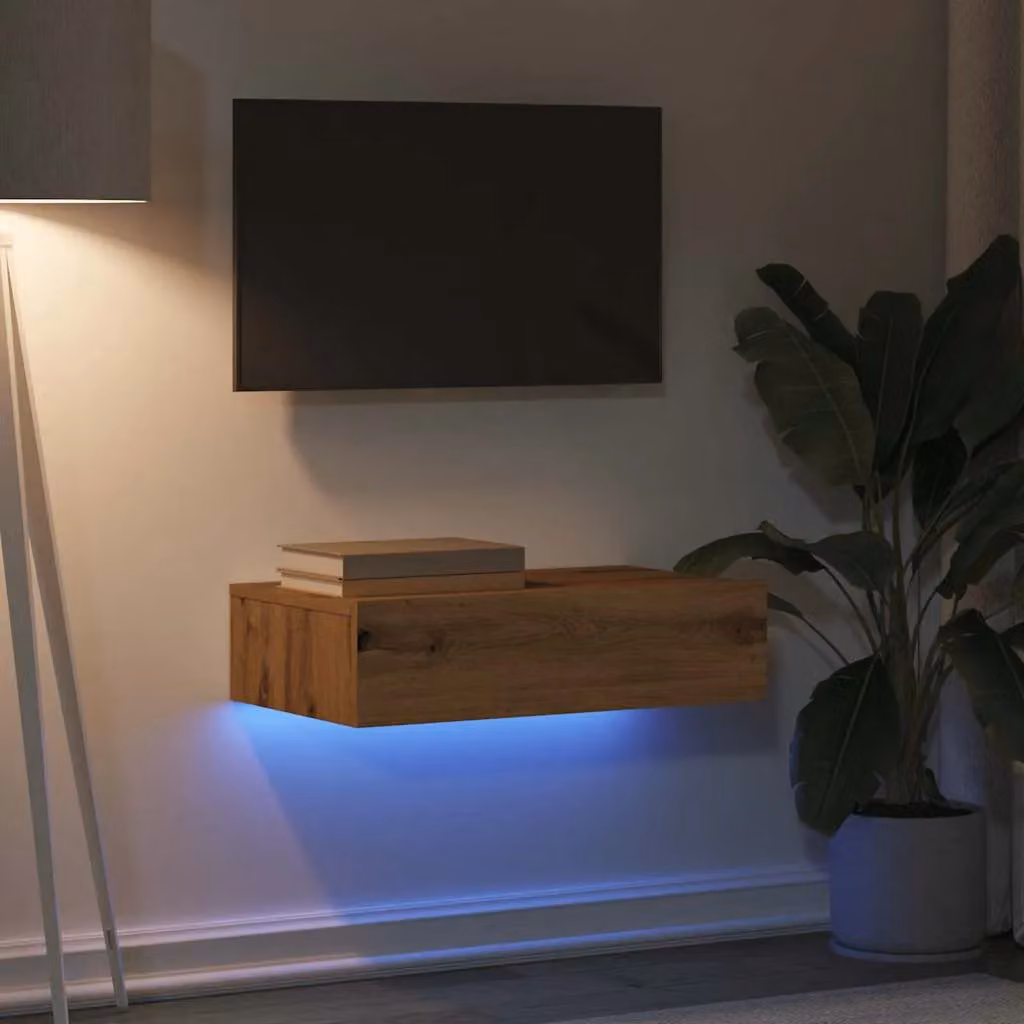 Berkfield Home Artisan Oak TV Cabinet with LED Lights, Brown, W: 60 cm, D: 35 cm, H: 15.5 cm – 2
