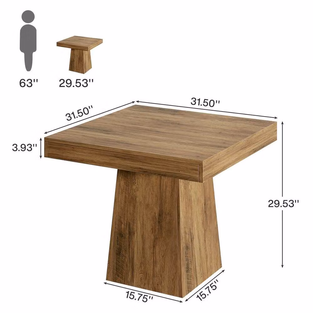 PAWNORA Rustic Brown Square Wood Dining Table with Central Pedestal, W/D/H: 80 x 80 x 75 cm – 2