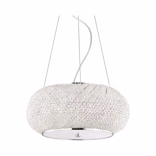 Ideal Lux Pasha 6-Light Crystal and Glass Pendant Ceiling Light in Chrome with Transparent Accents
