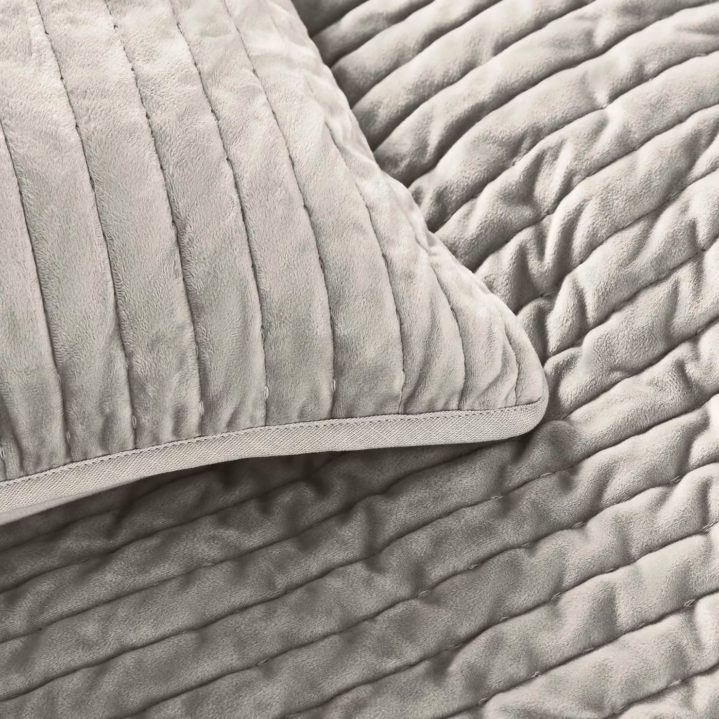 Murmur Flynn Grey Quilted Square Velvet and Cotton Cushion, W x D: 50 x 50 cm – 2