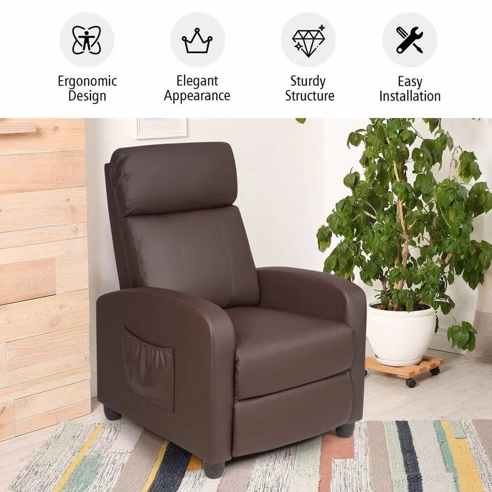 Kelvenix Brown Single Recliner Chair with Synthetic Leather and Fabric Finish – 3
