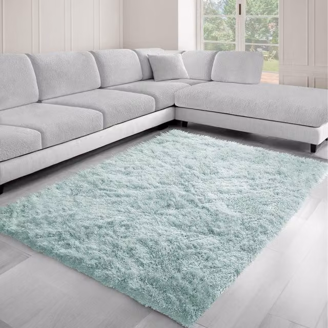 Homerepublic Thick Soft Shaggy High Pile Dream Area Rug in Seafoam Green, W: 120 cm, L: 170 cm