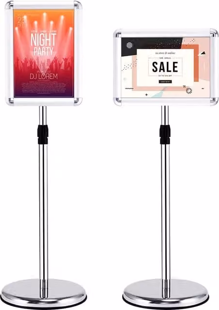 Costway A4 Silver Metal Sign and Poster Stand with Height Adjustable Telescoping and Rotatable Design – 1