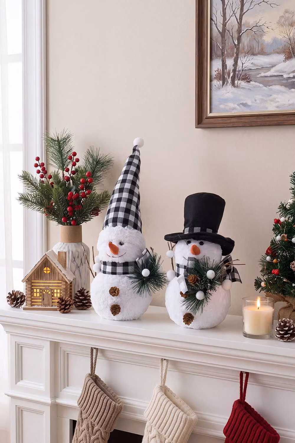 Living and Home 2-Pack Vintage Christmas Snowman Tabletop Ornament Decorations in White, Orange and Black – 3