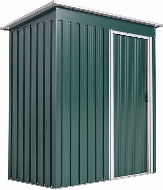Rolipo Green Metal Pent Garden Shed with Sliding Door, W/D/H: 152.4 x 91.44 x 182.88 cm – 1