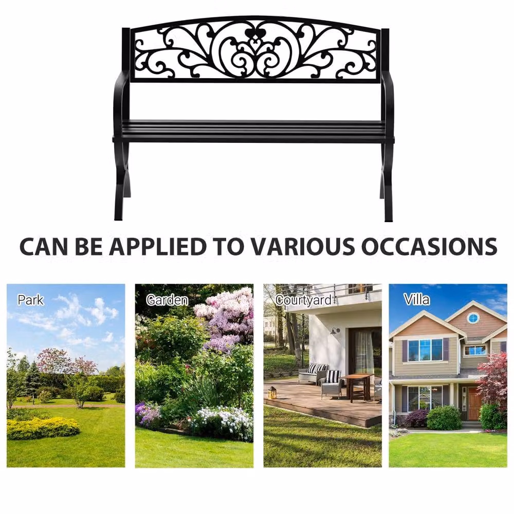 Wyld Haus Yota Nile Garden Bench in Black Powder Coated Steel, W/D/H: 127 x 60 x 85 cm – 6