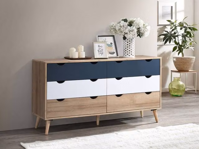 LURVIA 6-Drawer Chest in White, Blue and Multicolour, H: 140 cm x W: 76.5 cm x D: 40 cm – 1
