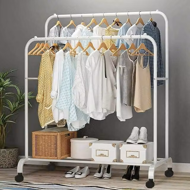 KORVIXA Heavy Duty Metal Clothes Rail in Matt White – 1