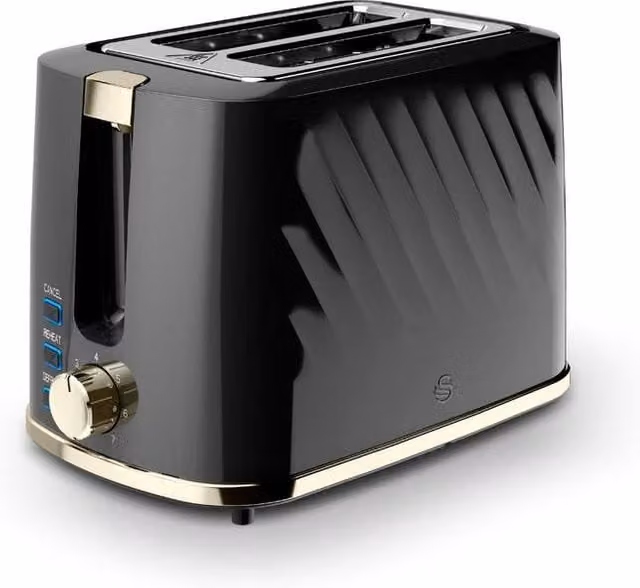 Swan Windsor 2 Slice Toaster in Black with Gunmetal Brass Trim, 900W, ST14071GBLK