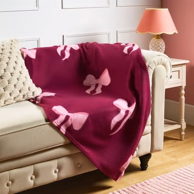 OHS Fluffy Polar Fleece Throw Blanket in Burgundy, W: 200 cm, D: 240 cm