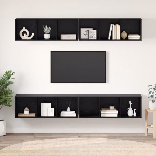 Berkfield Home Wall-mounted TV Cabinet with Storage and Shelf, Black Oak, W/D/H: 37 x 37 x 107.5 cm – 1