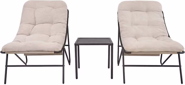 Monstershop Jardi 3 Piece Garden Bistro Set in Grey and Beige Powder Coated Steel – 1