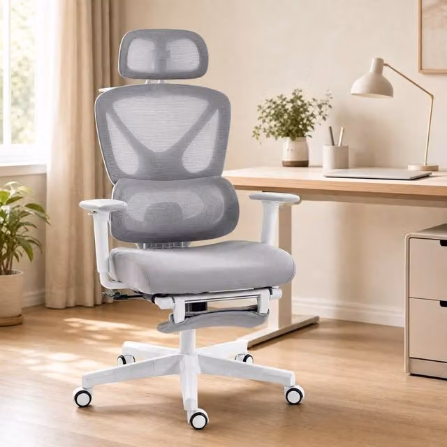STILVORA Ergonomic Grey Fabric Office Chair with Headrest and Armrests – 1