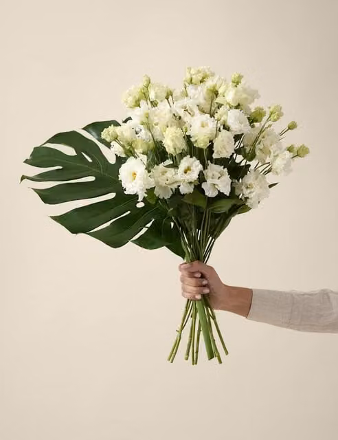 M&S x Kelly Hoppen Frilly Lisianthus Floral Bouquet in White and Green
