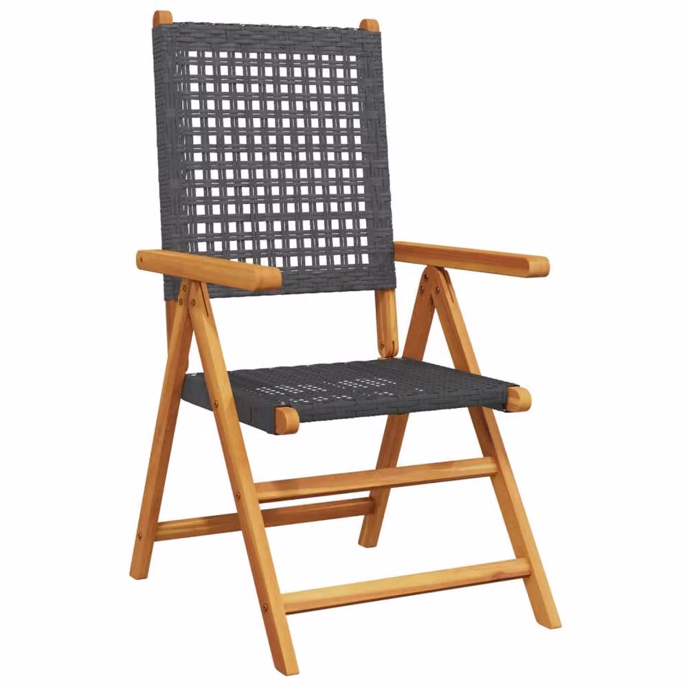 Berkfield Home Set of 2 Black Modern Garden Chairs with Acacia Wood Frame and Poly Rattan – 3