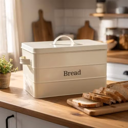 Harbour Housewares Metal Bread Bin in White with Airtight Lid – 2