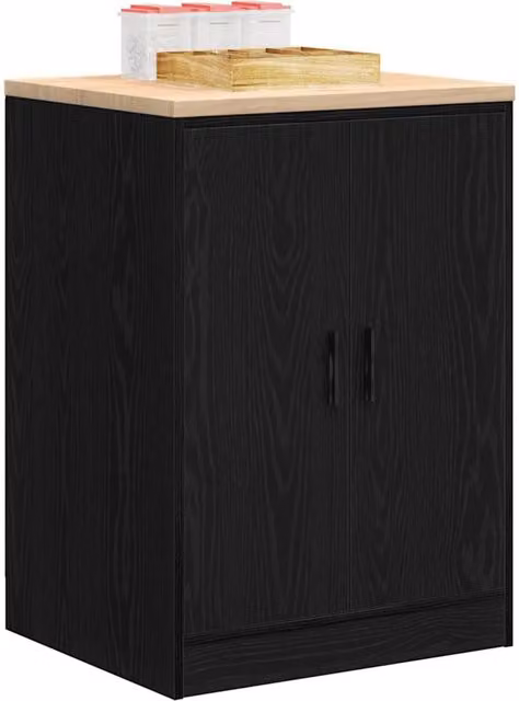 Berkfield Home Black Solid Wood Pine Garage Storage Cabinet with Hinged Doors W/D/H: 60 x 51 x 85 cm