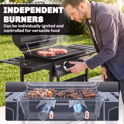 Outsunny Gas Barbecue Grill with Warming Rack, Thermometer and Wheels, Black – 4
