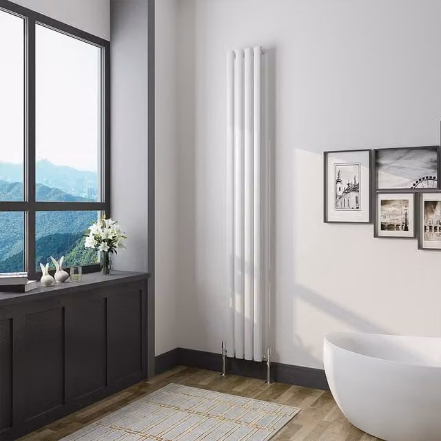 AicaBathroom Vertical Oval Column Radiator in White, H 180 cm x W 23.6 cm x D 23.6 cm