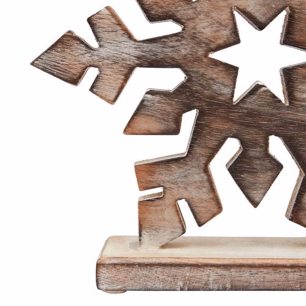 Lemon Pavilion Snowflake Decoration, White and Brown Rustic Wood Ornament, W22 x D1 x H23 cm – 2