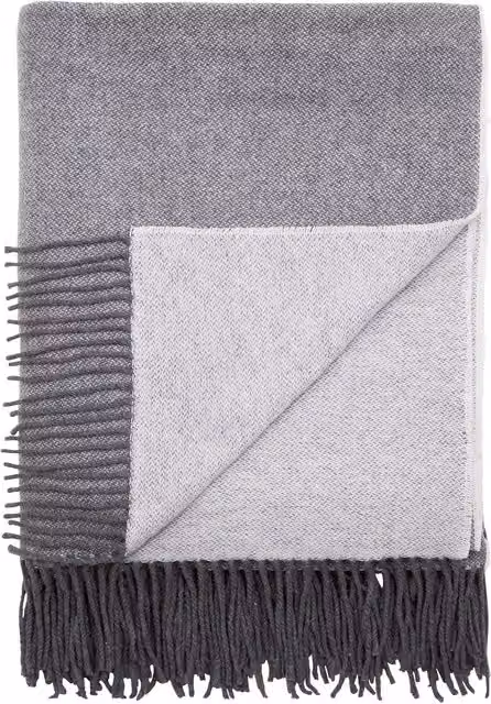 Murmur Aven Woven Wool Throw with Fringes in Storm Grey