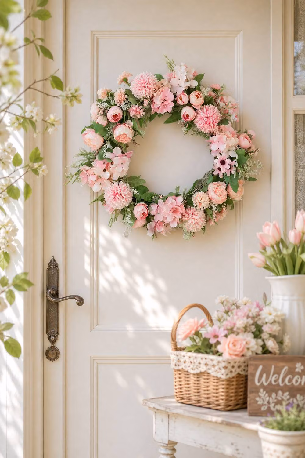 Garden Sanctuary Pink Artificial Peony Floral Wreath for Spring Wedding Decor – 2