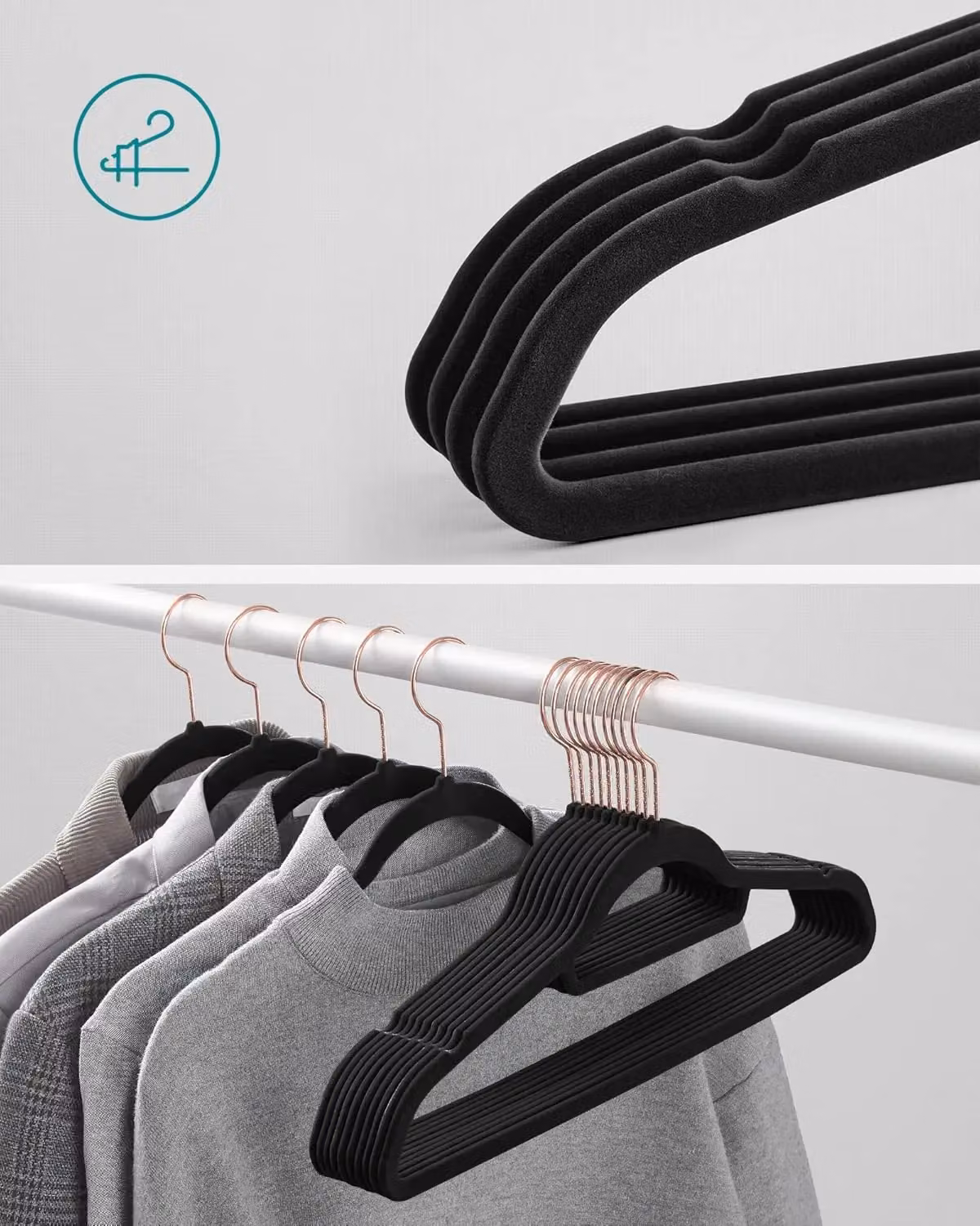 SONGMICS Set of 50 Black Velvet Flocked Clothes Hangers with Tie Bar and Swivel Hook – 4