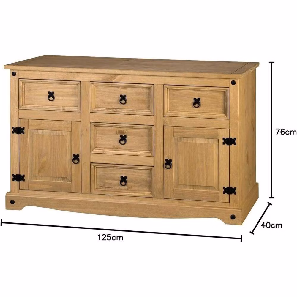 FORGEVIO Mexican Solid Pine 2 Door 5 Drawer Large Cupboard in Natural Brown – 2