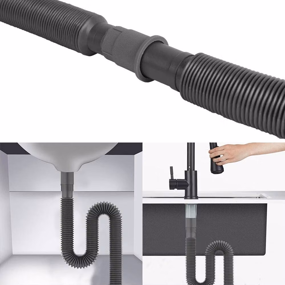 FLAVORA 5-Piece Set of Flexible Grey Waste Drainage Pipes for Caravans and Motorhomes, Length: 1000 cm, Diameter: 52 cm – 5
