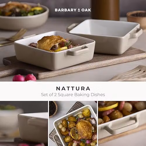 Tower Nattura Set of Two Square Stoneware Gratin Dishes, Beige, 20.5 cm – 7