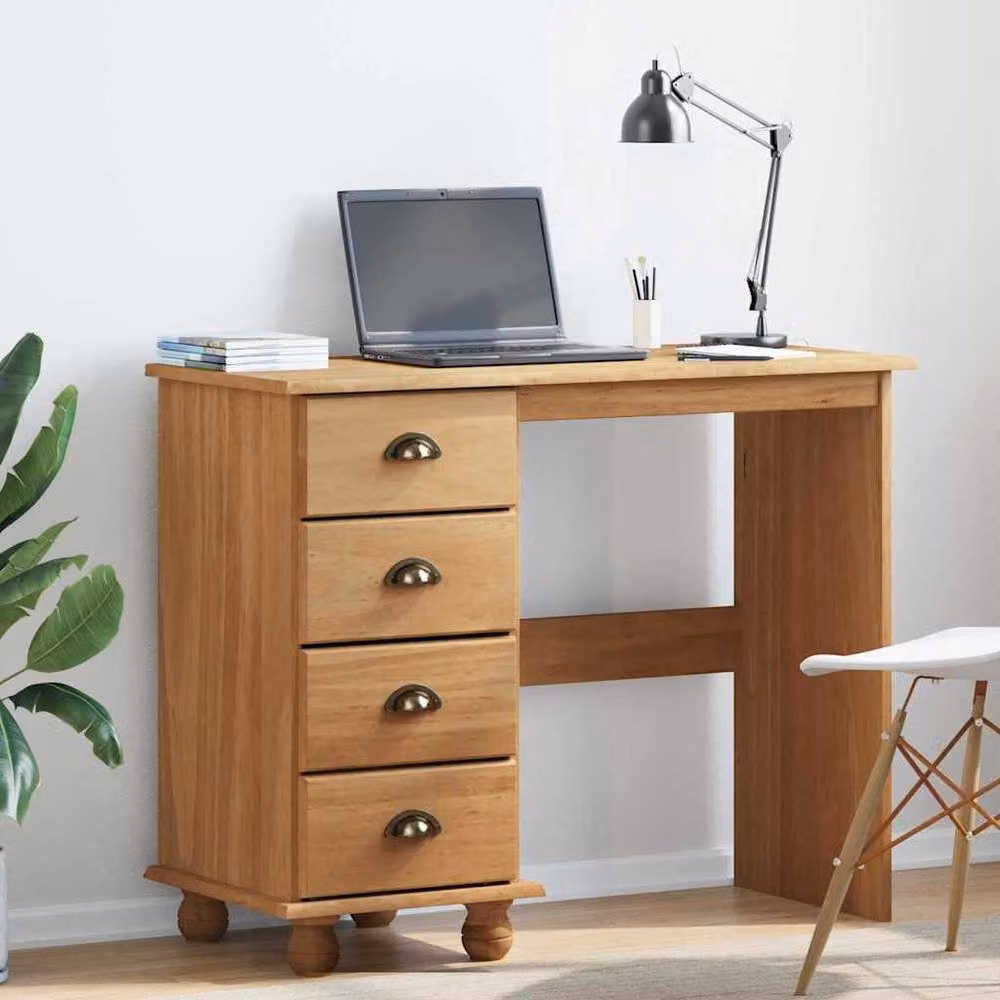 Berkfield Home ASKIM Writing Desk with Drawers, Brown Solid Pine Wood, W/D/H: 95 x 40 x 75 cm – 2