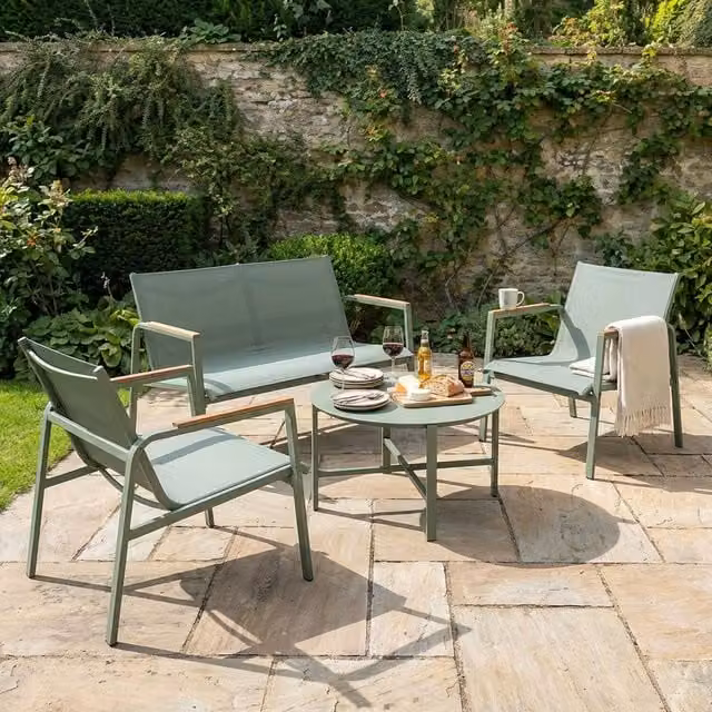 Outdoor Essentials Olivia Sling Sofa Set in Green with Textilene Fabric and Cushions