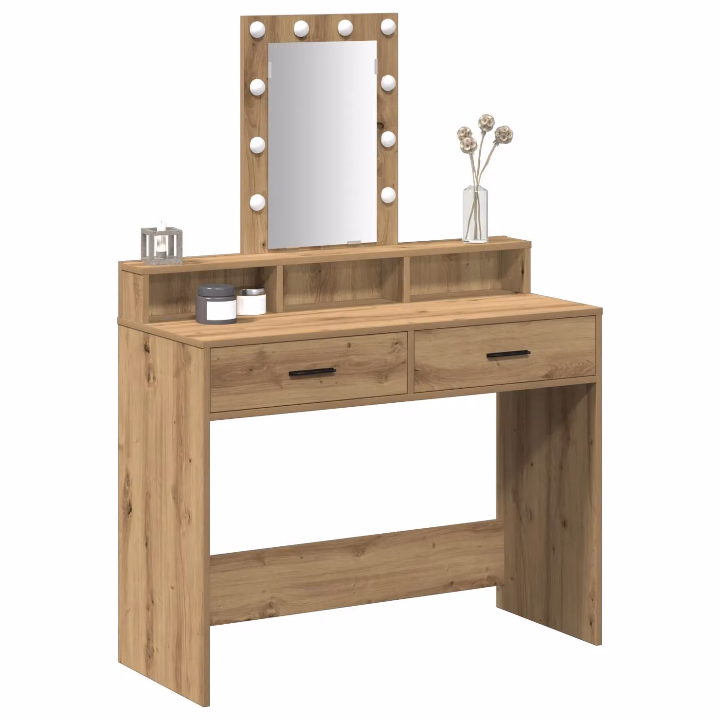 Berkfield Home Artisan Oak Dressing Table with Hollywood LED Lights in Brown, W: 100 cm, D: 41 cm, H: 140 cm – 2