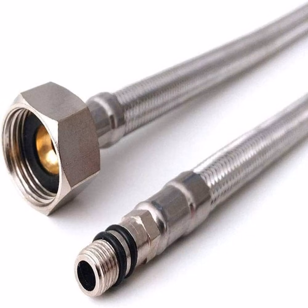 ATEK Pair of Silver Stainless Steel Braided Flexible Tap Connectors for Kitchen Sink and Bathroom Basin Monobloc Mixer Taps, Length: 90 cm – 2