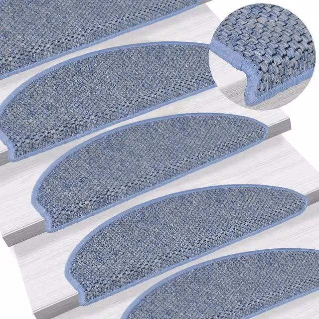 Berkfield Home Self-adhesive Sisal-Look Stair Mats, 15 Pieces, Blue, W/D/H: 65 x 21 x 4 cm