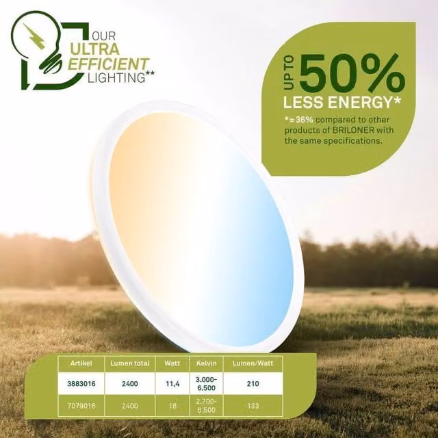 Briloner Round LED Ceiling Panel Light in White, Dimmable with Remote Control, Diameter: 29.3 cm