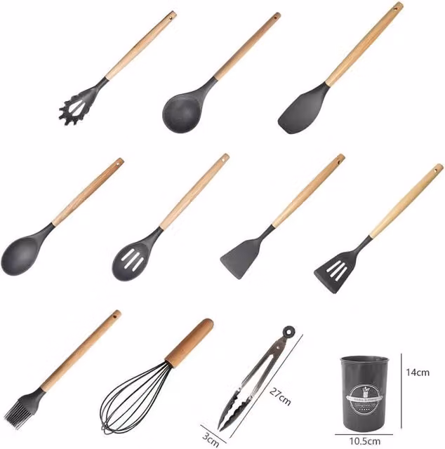 VOGREX 12-Piece Black Food-Grade Silicone BBQ Utensil Set – 1