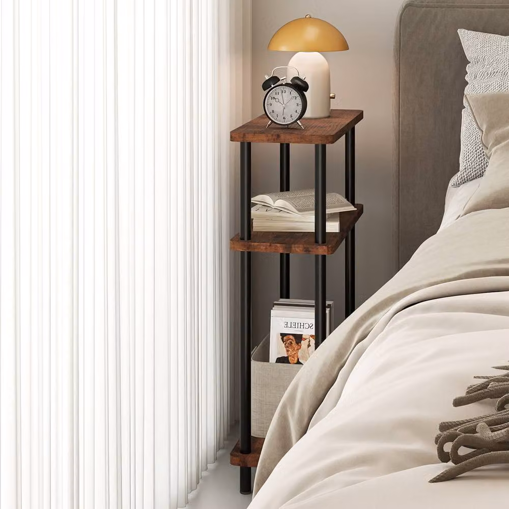 Levede Slim 3-Tier Side Table in Brown with Wood and Metal Construction – 3