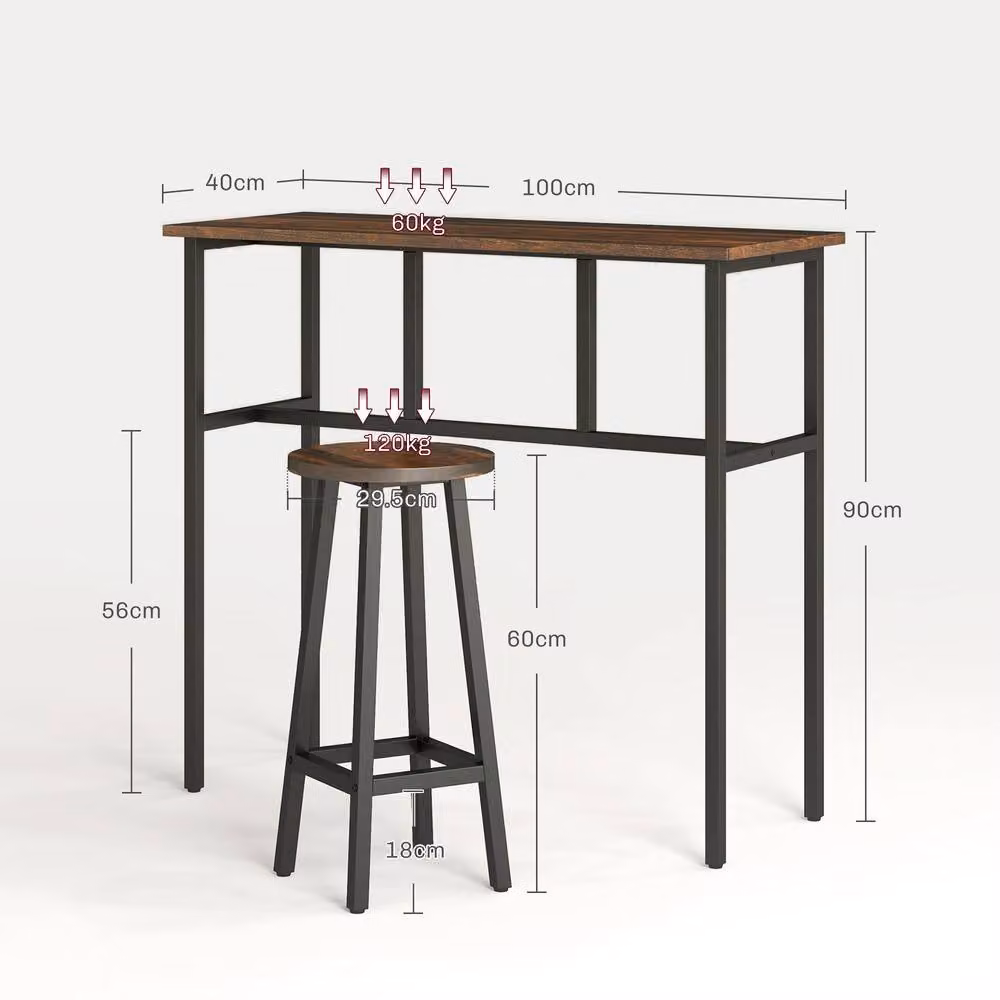 STILVORA Bar Table and Chair Set with Steel Frame in Rustic Brown and Black – 4
